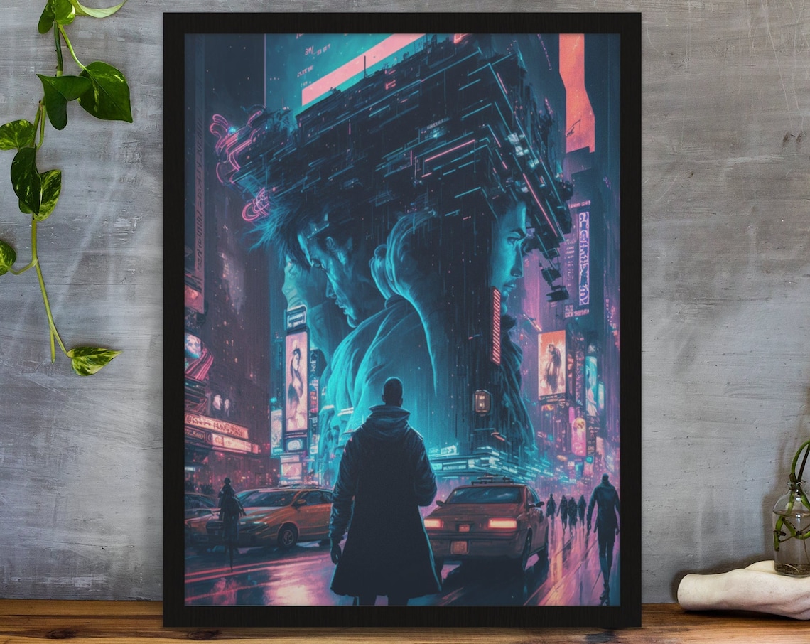 Cyberpunk New York Street Neon City Lights Futuristic Poster