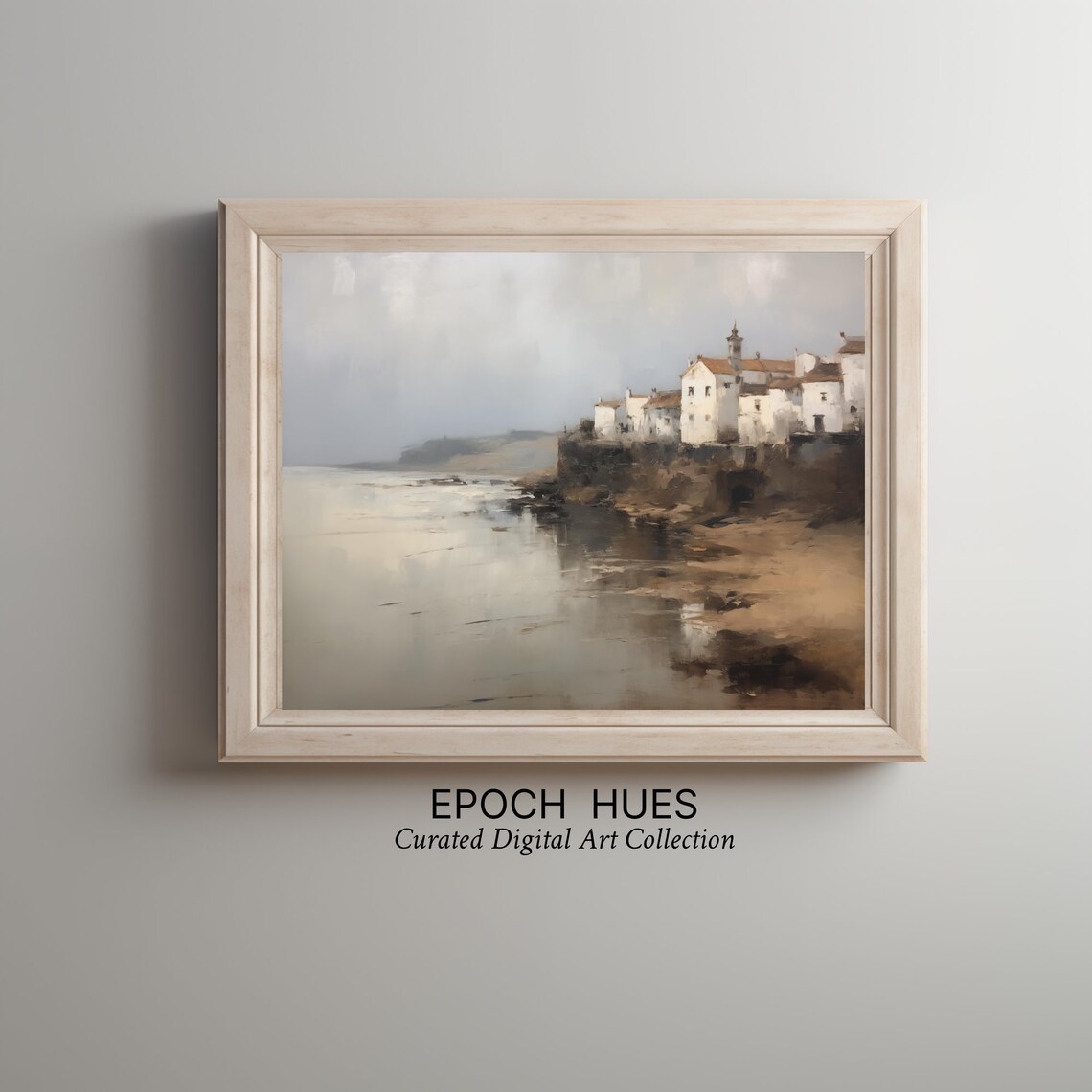 Whitewashed Coastal Village on Cliff Above the Sea Painting Poster - Image 2
