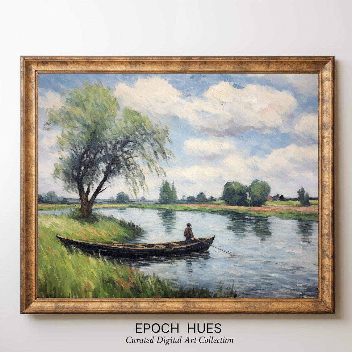 Impressionist River Landscape, Serene Nature Artwork