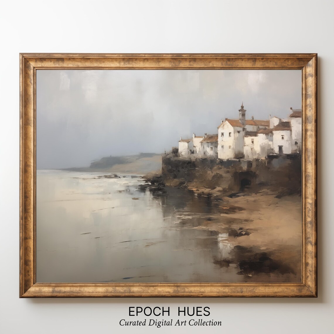 Whitewashed Coastal Village on Cliff Above the Sea Painting Poster