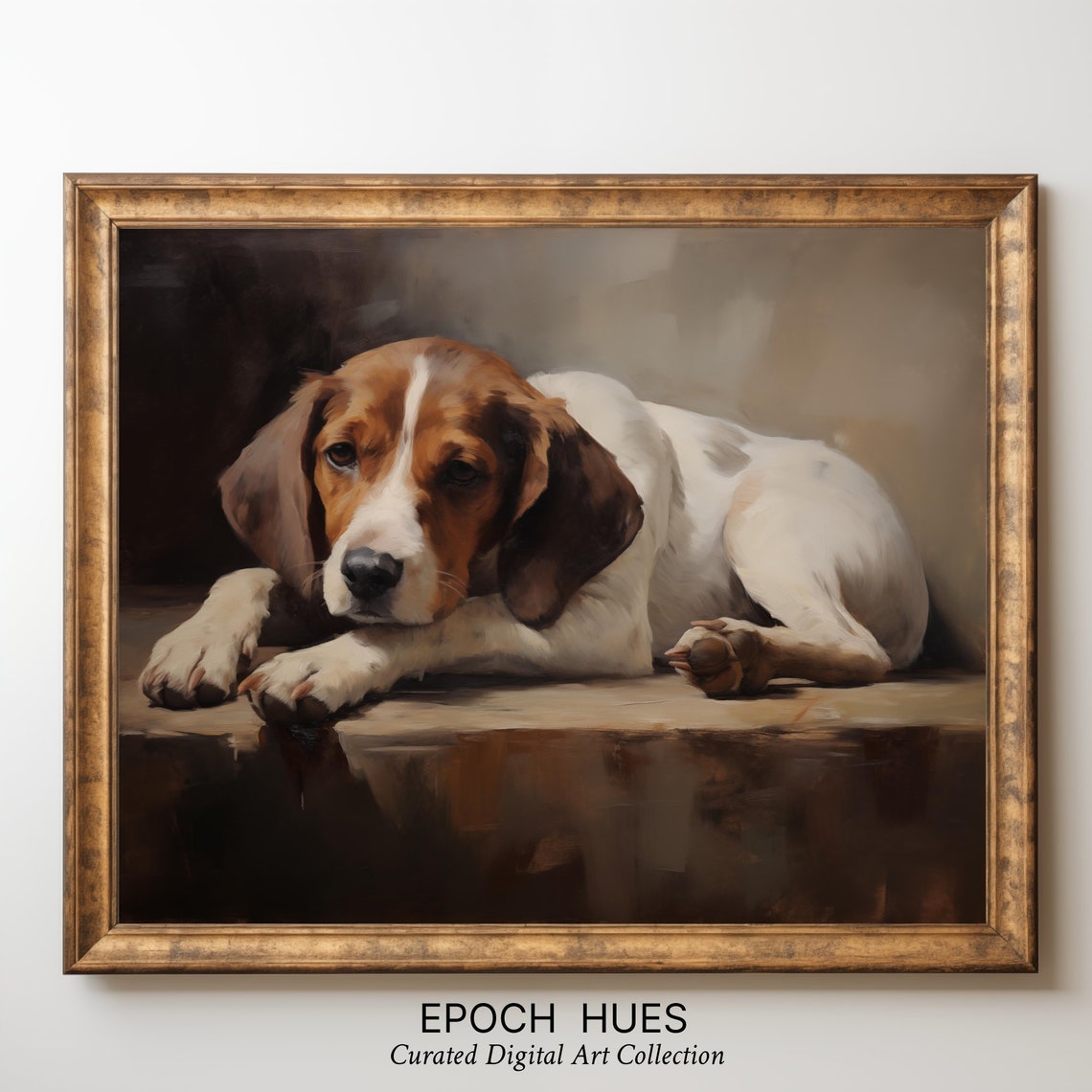 Beagle Puppy Resting Head on Paws Soft Vintage Dog Portrait Poster