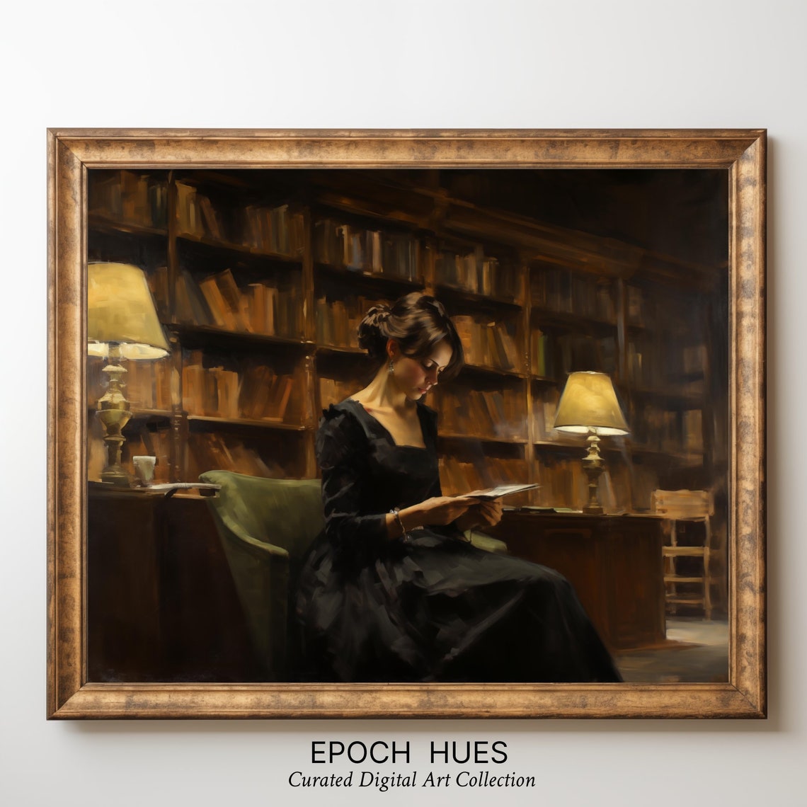 Vintage Style Reading Woman Artwork Classic Library Home Decor Elegant Wall Art