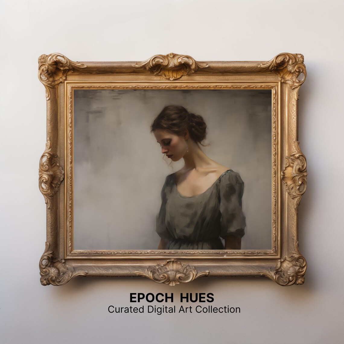 Elegant Woman in Grey Dress Downcast Classical Portrait Poster