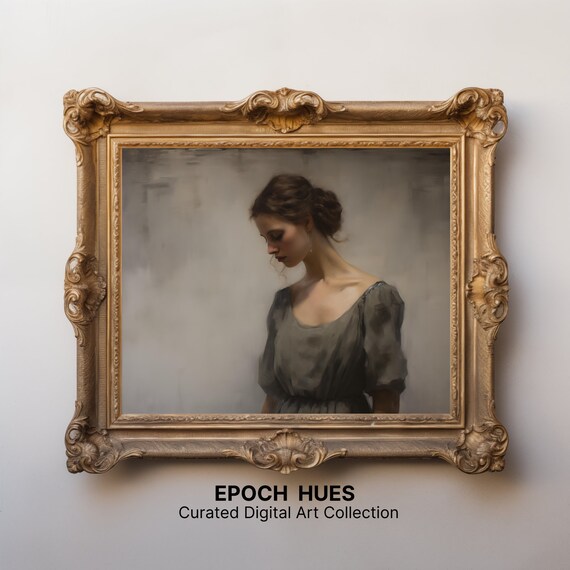 Elegant Woman in Grey Dress Downcast Classical Portrait Poster