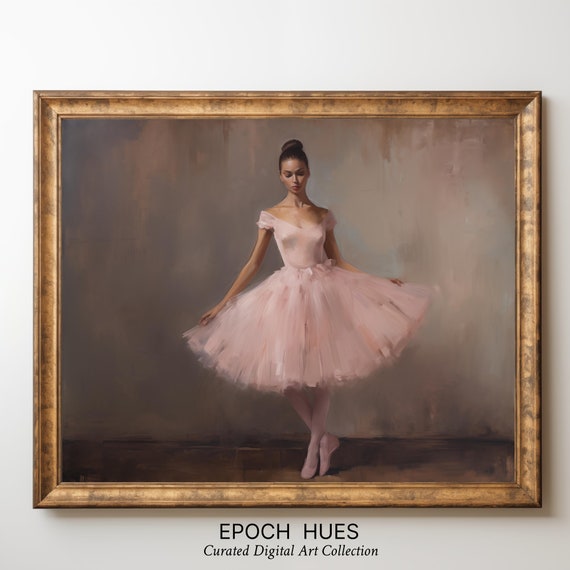 Ballet Dancer Art Elegant Ballerina Painting Wall Art Dance Studio Decor Pink Tutu Graceful Pose Large Format