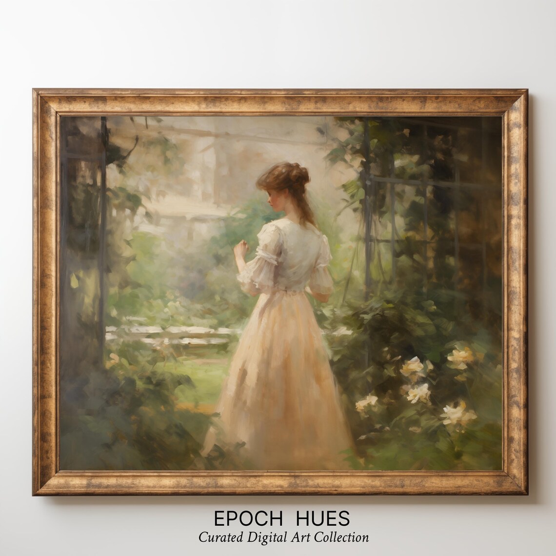 Woman In Cream Dress In Flowering Conservatory Romantic Vintage Poster - Image 3