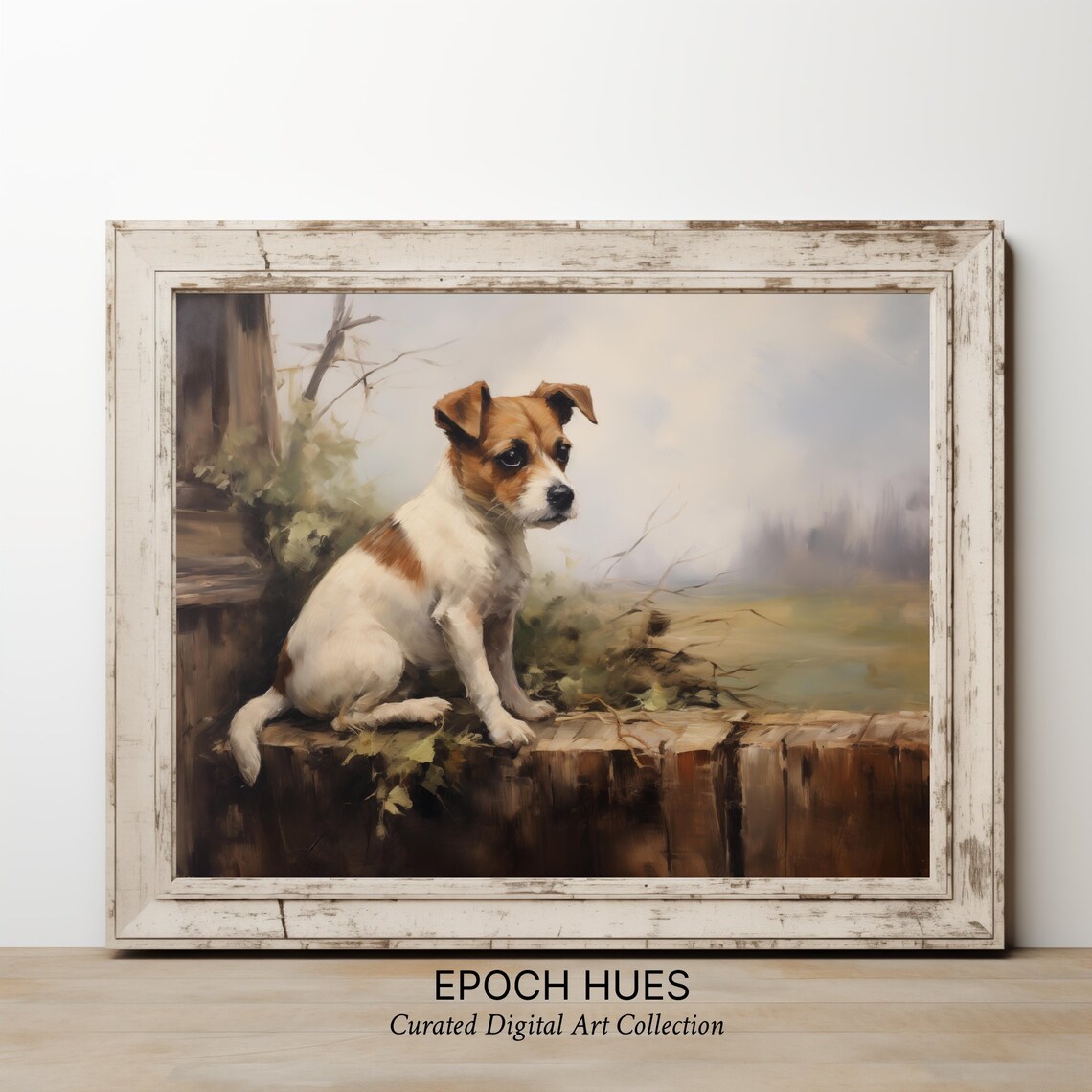 Jack Russell Terrier Puppy on Rustic Fence Farmhouse Art Poster
