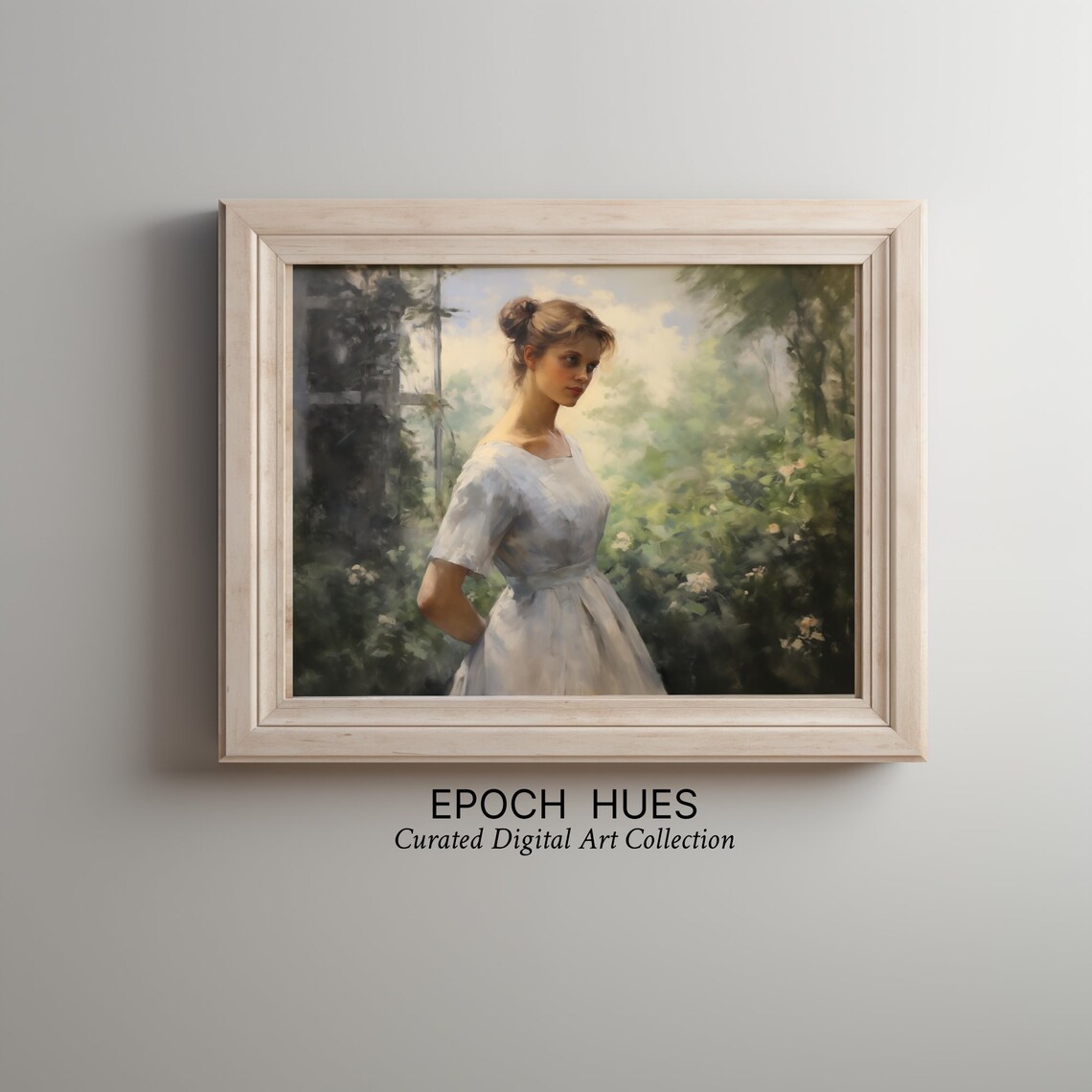Young Woman In A White Dress Garden Portrait Soft Classic Poster - Image 2