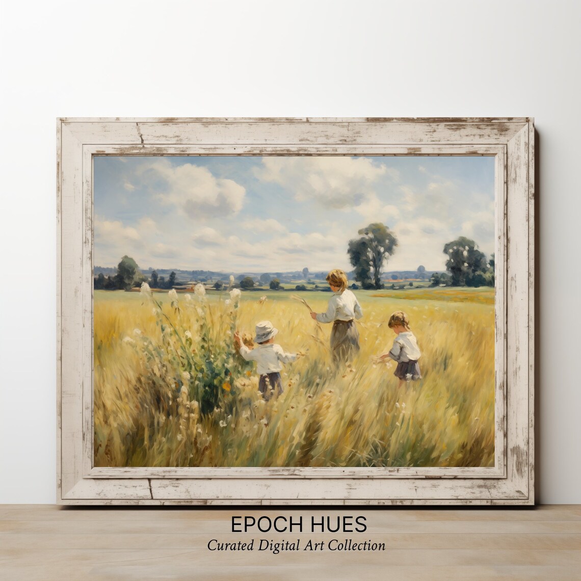 Mother and Children Picking Wildflowers in Wheat Field Poster - Image 2