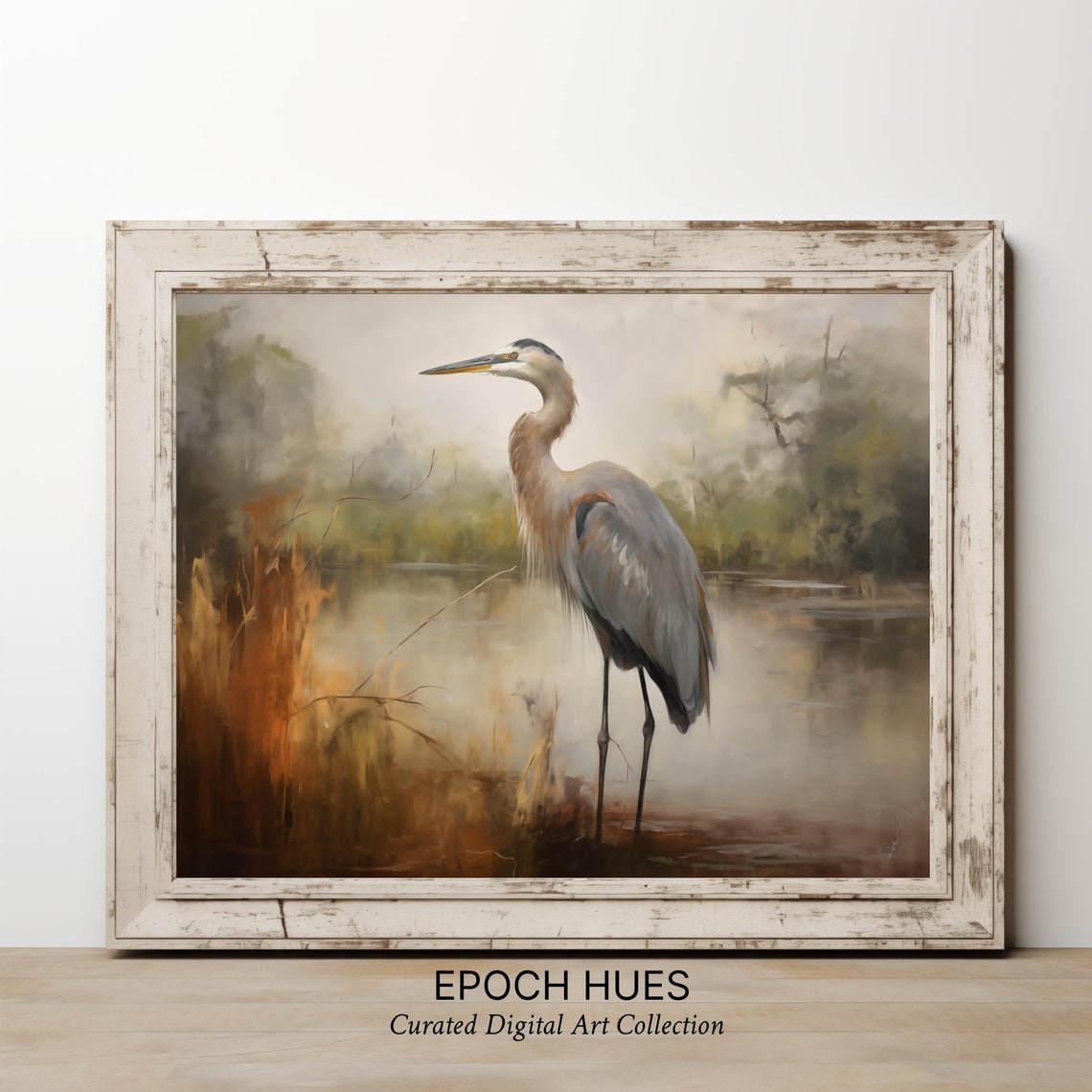 Great Blue Heron Standing at Marsh Water Edge Wildlife Poster