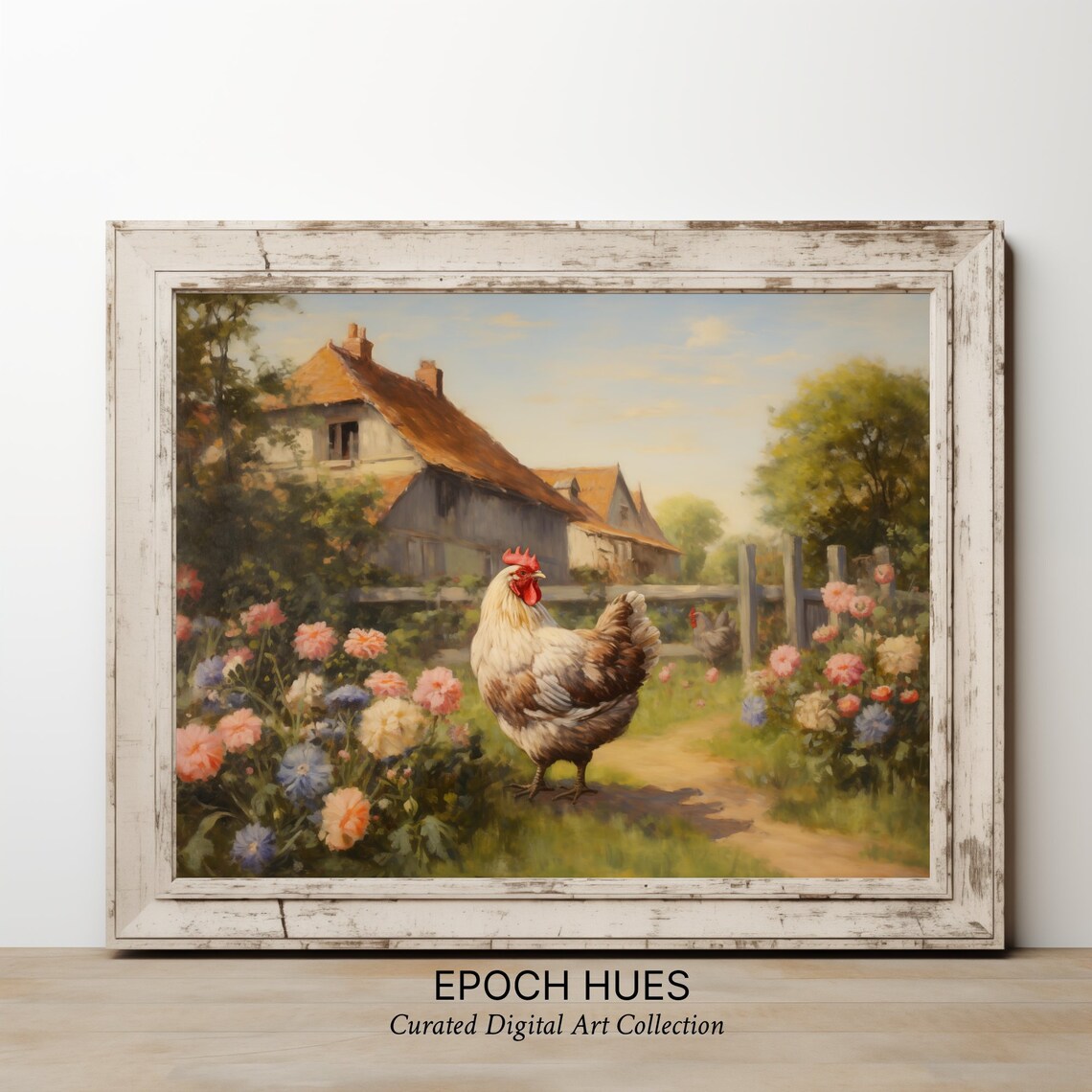 Proud Rooster on Garden Path Poppies Cornflowers Farm Poster - Image 2