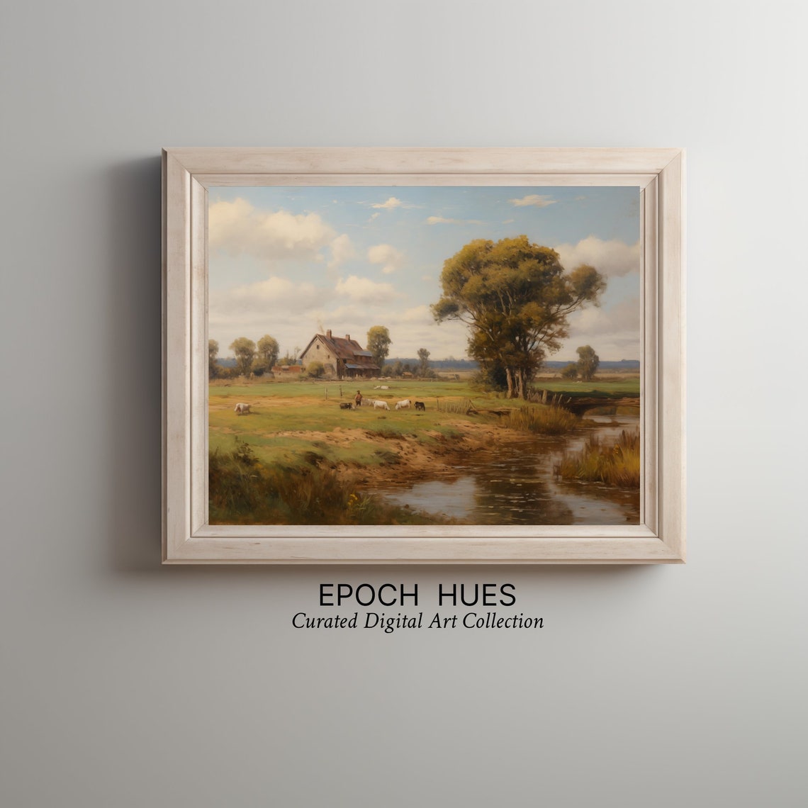 Rustic Farmhouse With Barn and Cattle Country Landscape Oil Poster - Image 3