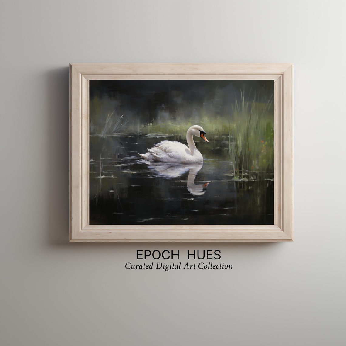 White Swan Gliding on Dark Pond With Reflection Elegant Art Poster - Image 2