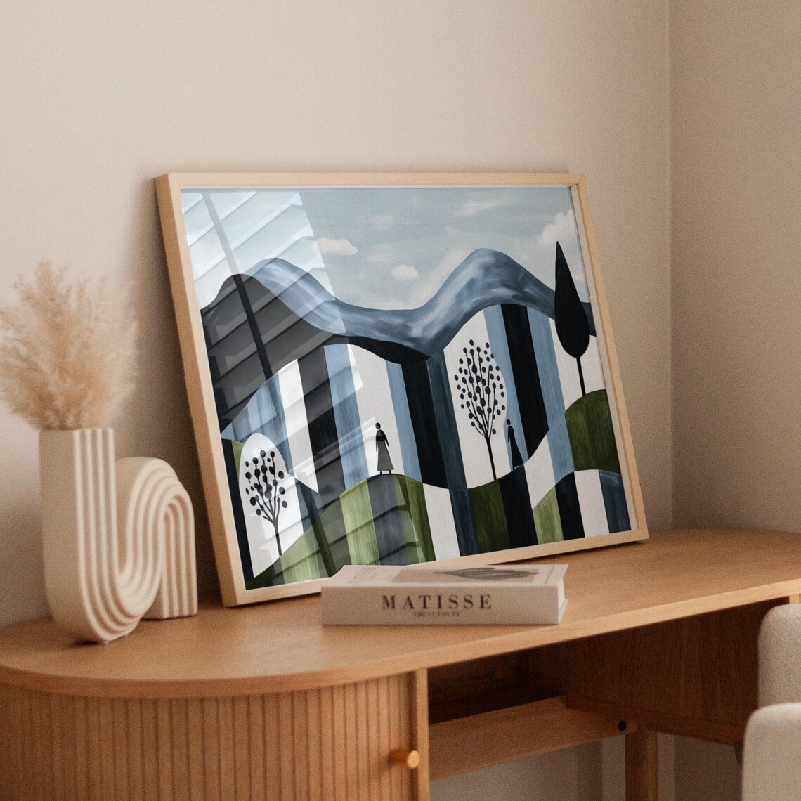Abstract Landscape With Figures And Trees, Minimalist Mountain Scene - Image 6