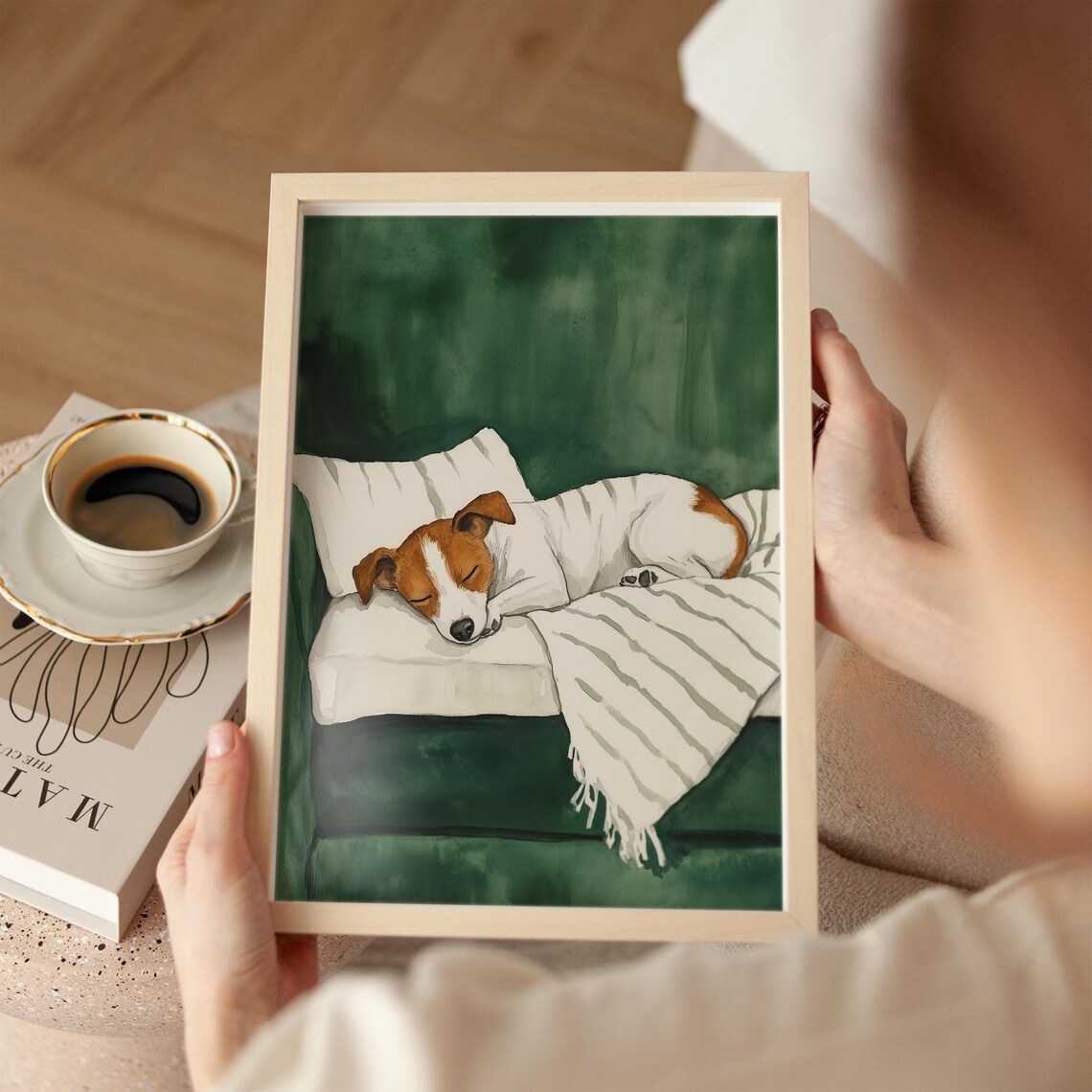 Jack Russell Sleeping Art Print, Cozy Dog On Couch