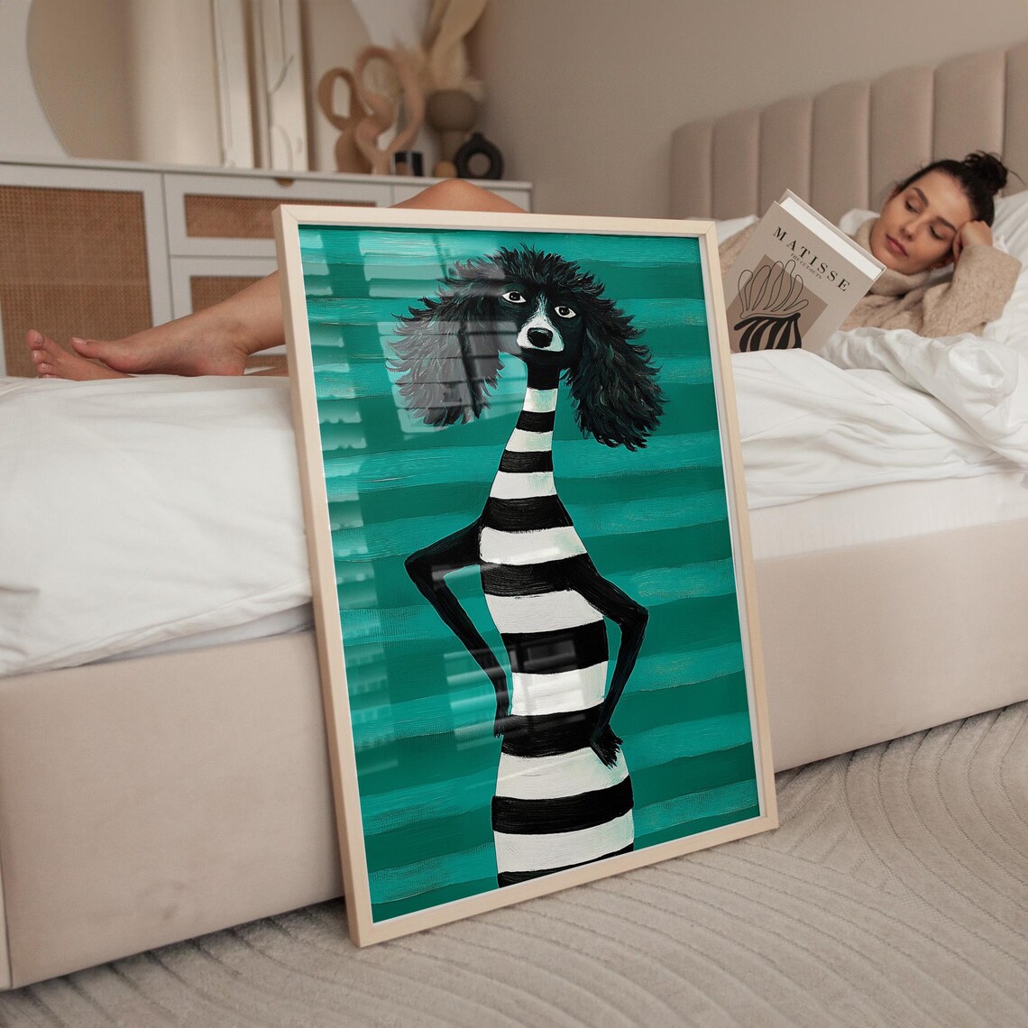 Whimsical Poodle Art Print, Modern Teal Decor - Image 3