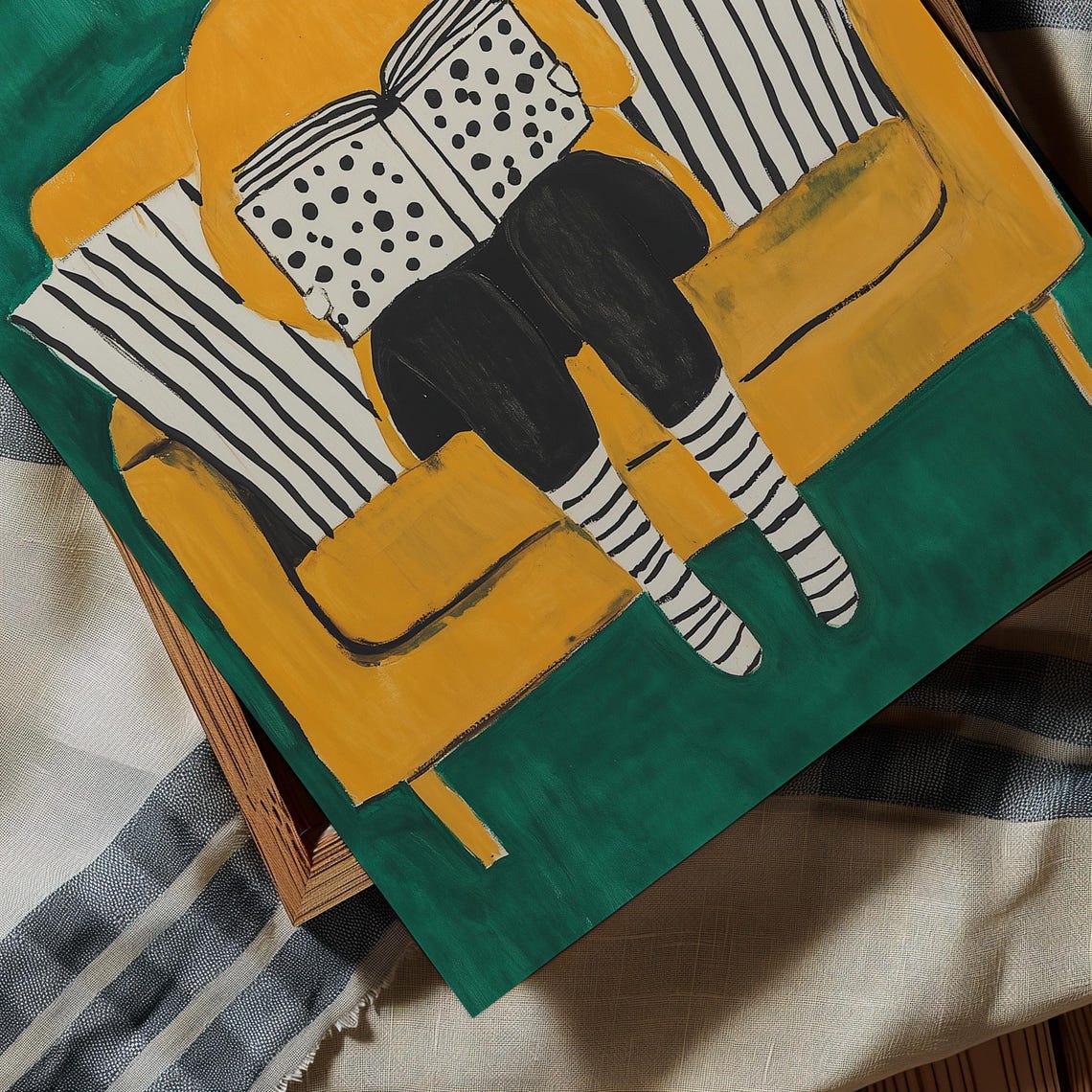 Faceless Reader in a Mustard Sweater on a Yellow Sofa Poster - Image 4