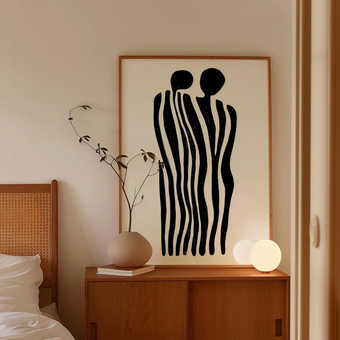 Minimalist Black And White Abstract Couple Embrace Large Wall Art - Image 3