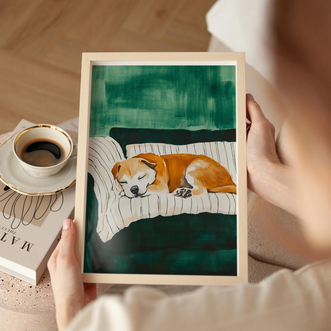 Sleeping Beagle Puppy On Green Couch Cozy Dog Painting Print - Image 3