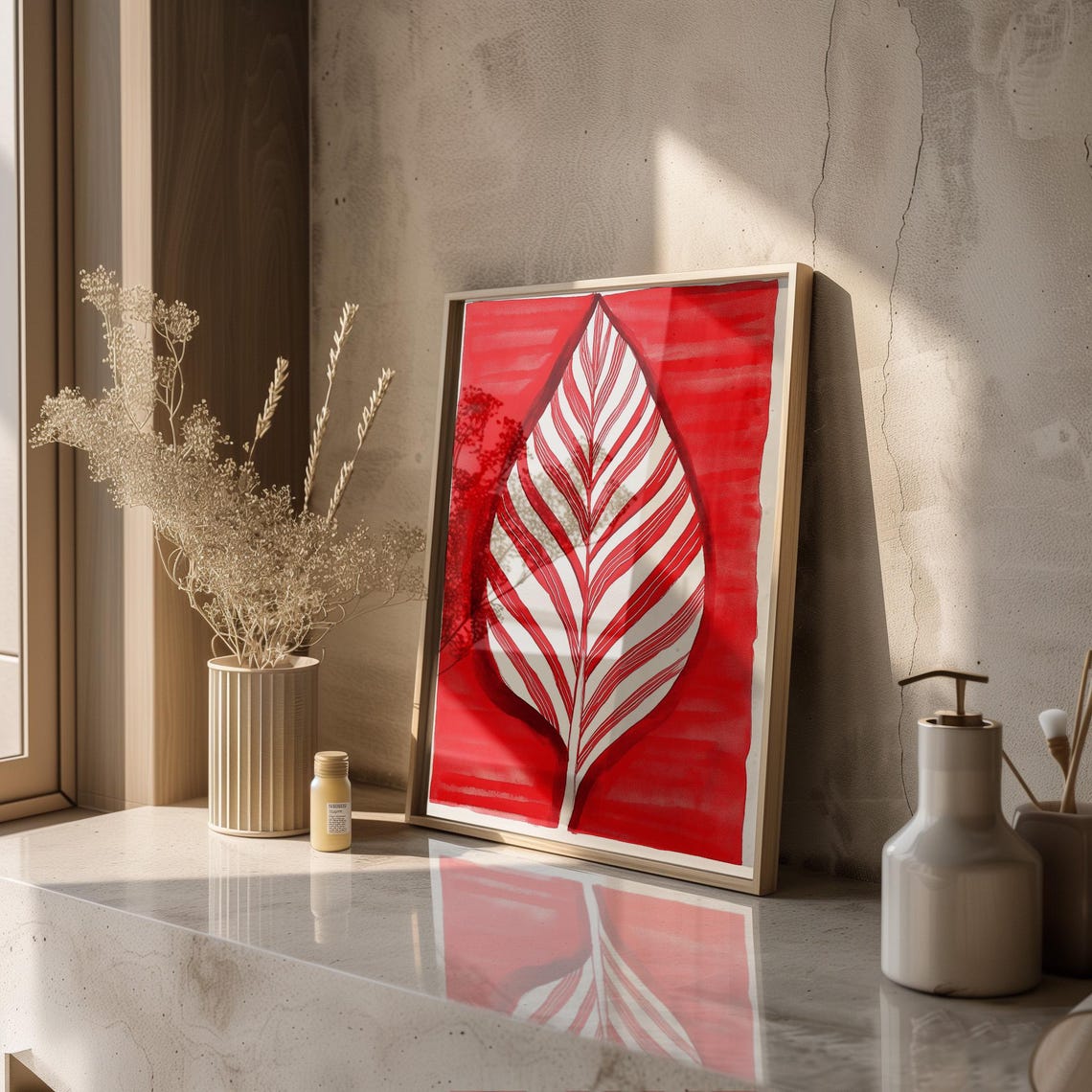 Bold Giant Red Striped Leaf Botanical Statement Foliage Poster - Image 4