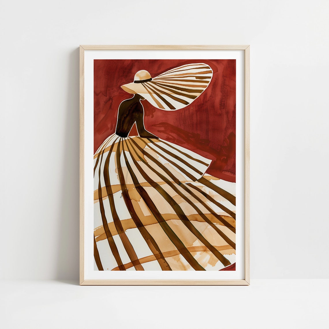 Modern Abstract Woman Portrait Wide Brimmed Hat Striped Poster - Image 4