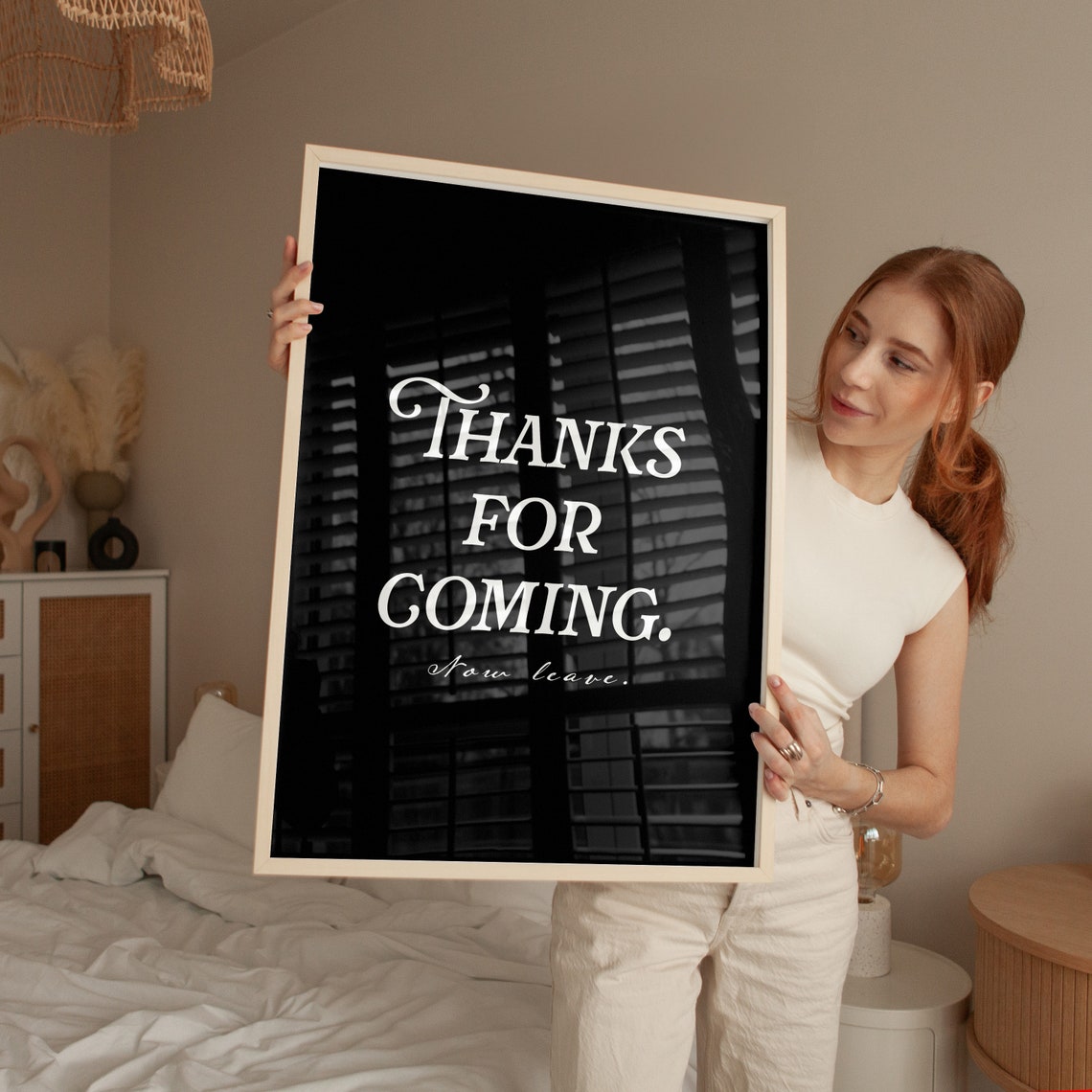 Thanks For Coming Now Leave Funny Quote Black Background Wall Art