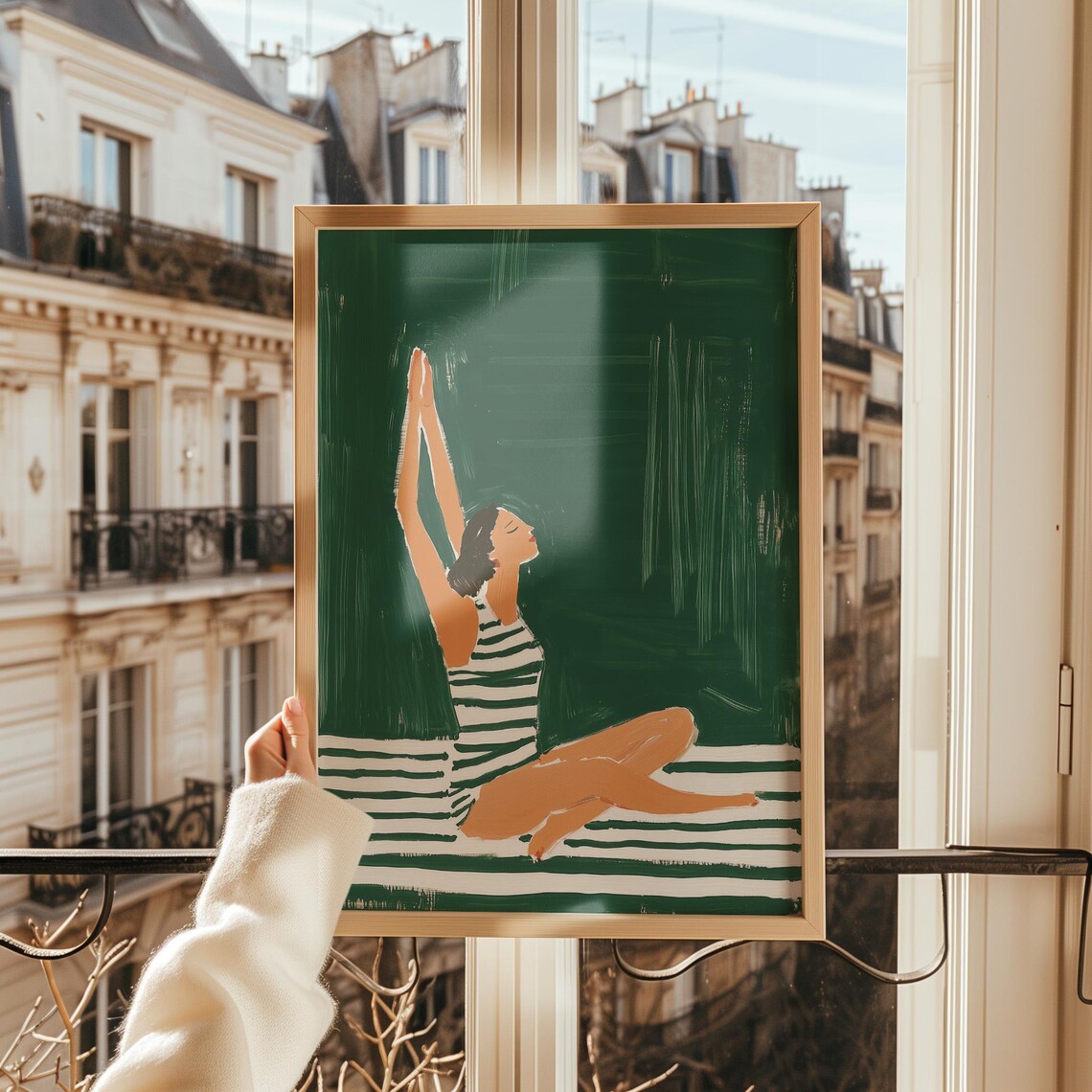 Woman Stretching, Minimalist Wellness Decor