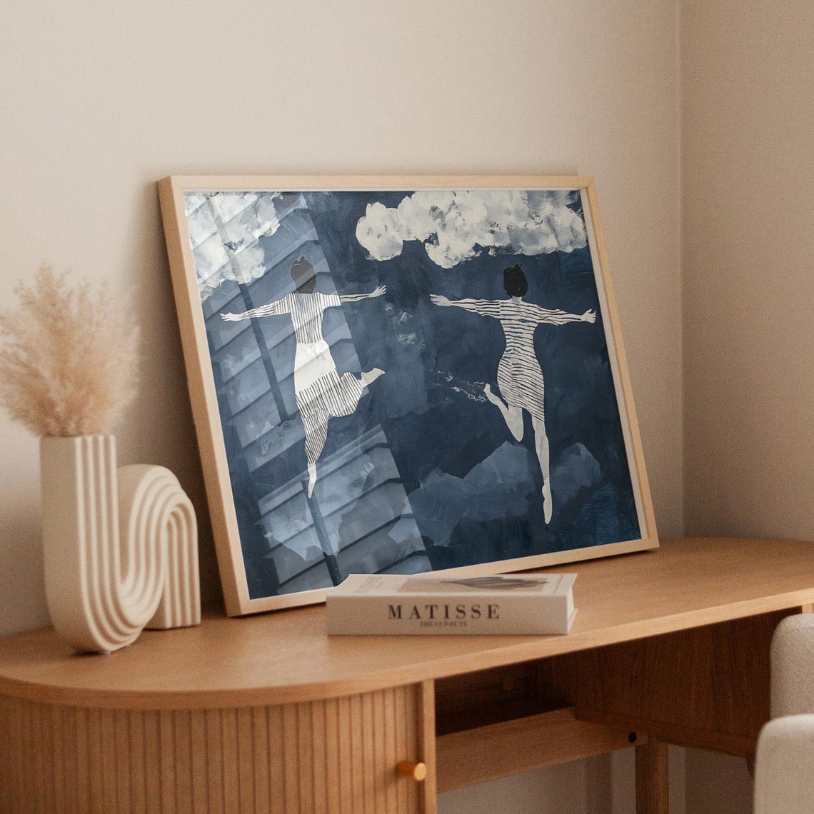 Two Figures Dancing Under Moonlit Clouds Midnight Blue Poster - Image 4