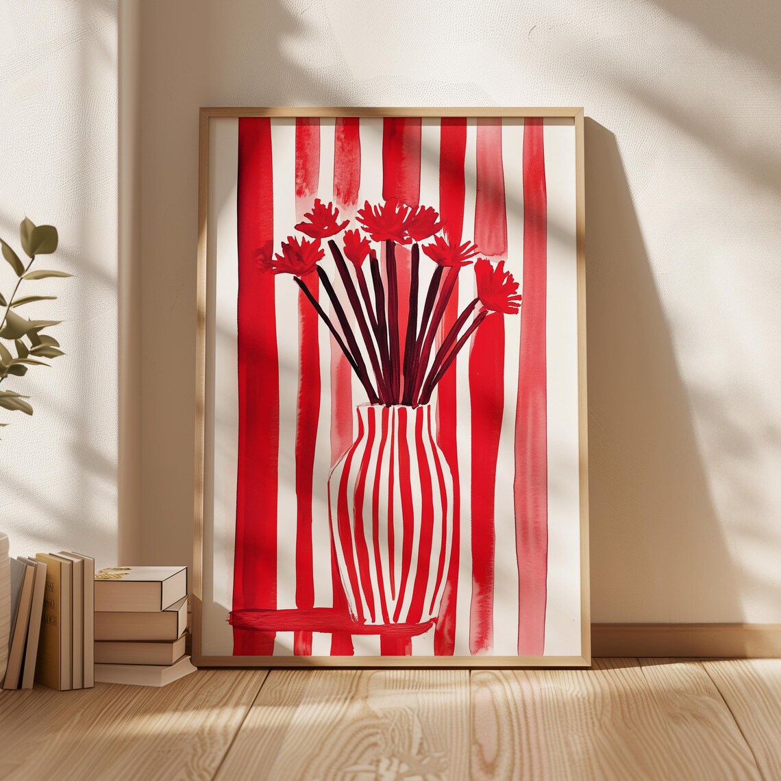 Bold Red Floral Vase Abstract Botanical Art Print