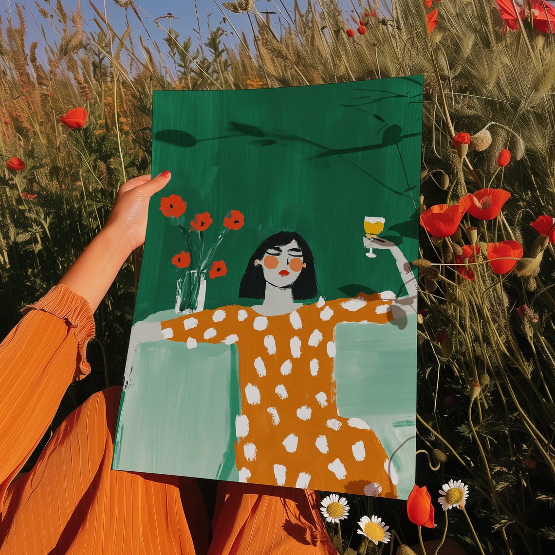 Woman In Orange Polka Dot Dress, Art Print - Image 5
