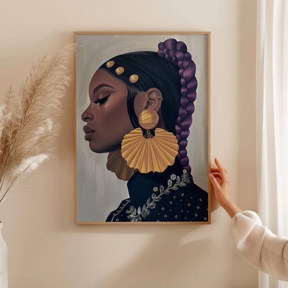 Elegant Afrocentric Art Print Black Woman Portrait With Bold Accessories Modern Ethnic Wall Art Contemporary African Art Instant