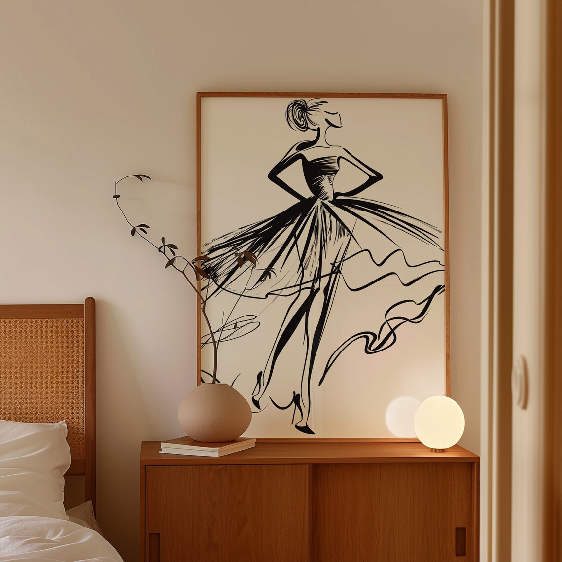 Fashion Illustration Woman Flowing Black Gown Minimal Line Poster - Image 4