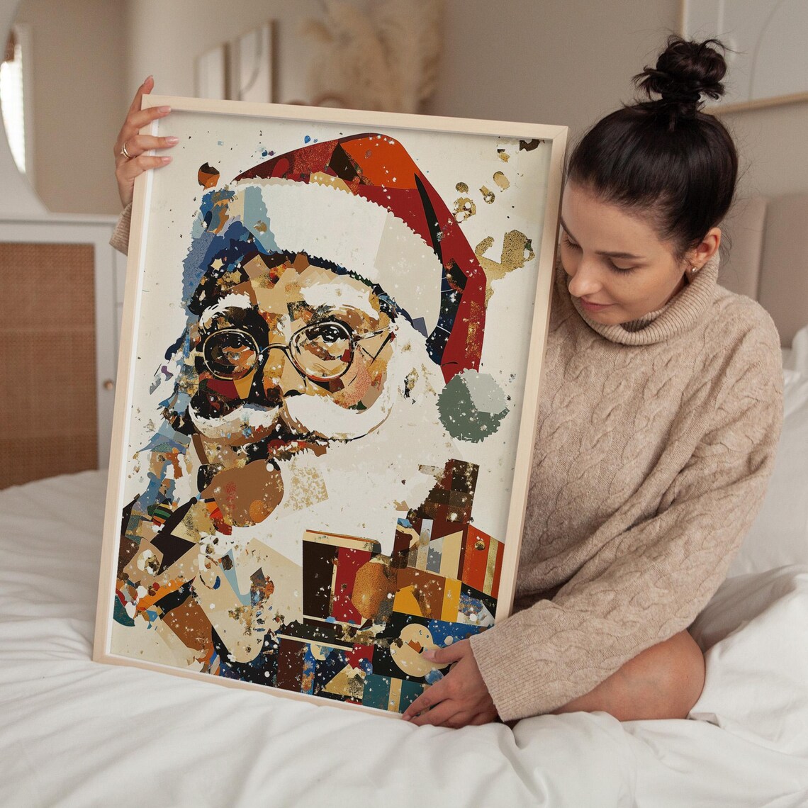Vintage Santa Claus Collage Portrait Christmas Mixed Media Art Poster - Image 4