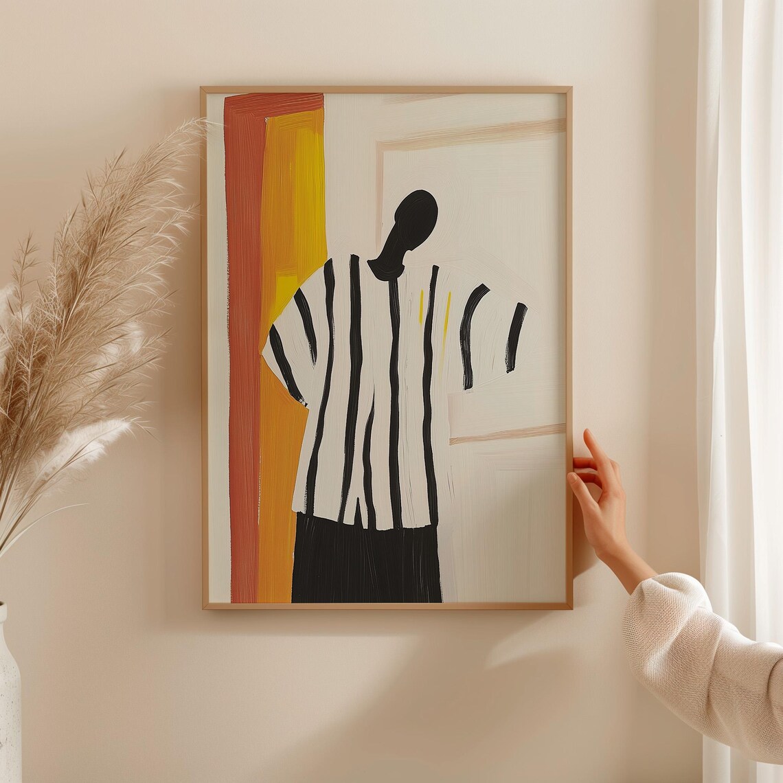 Abstract Figure in Striped Outfit, Minimalist Art Print - Image 5