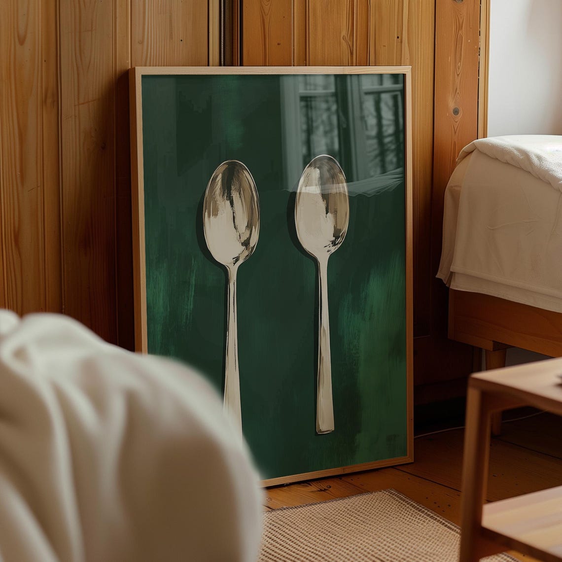 Two Silver Spoons on Emerald Green Minimalist Kitchen Poster - Image 4