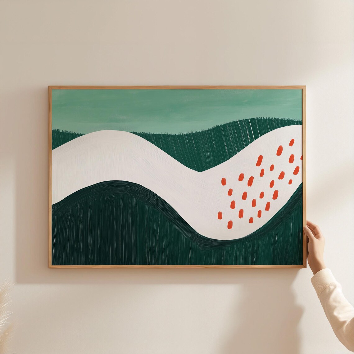 Minimalist Green Landscape, Abstract Rolling Hills - Image 6