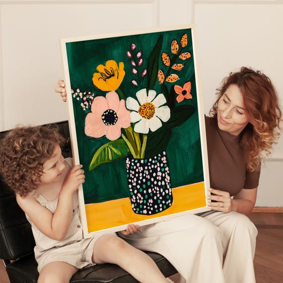 Colorful Floral Wall Art Vibrant Flower Bouquet Print Abstract Botanical Painting Modern Nature Illustration Bold Home Decor Nature Art