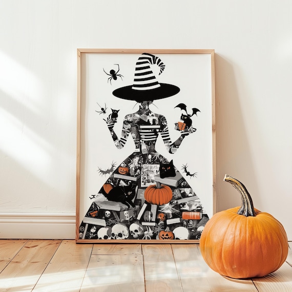 Witch Silhouette Collage Dress Black Cats Pumpkins Skulls Halloween Poster