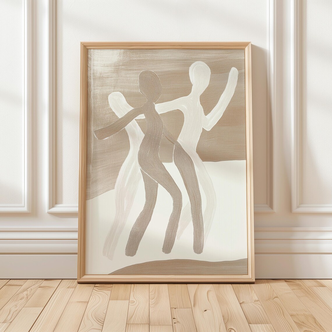Abstract Dancing Figures Beige Brush Strokes Minimalist Modern Art Poster