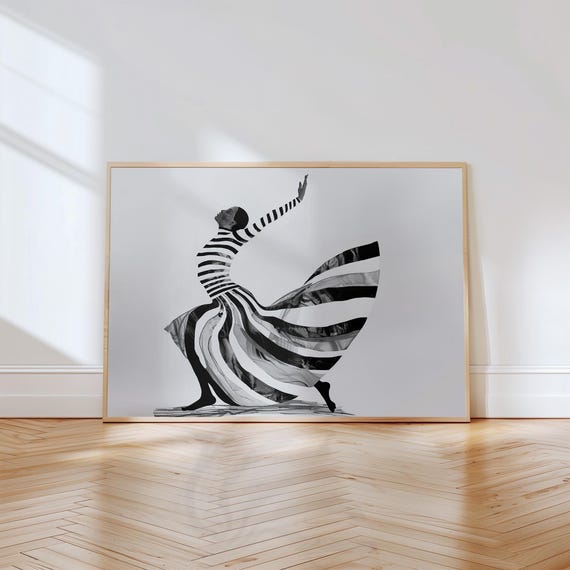 Dance Of Joy Horizontal Black White Abstract Figure Print Home Decor Minimalist Wall Art For Modern Decor Abstract