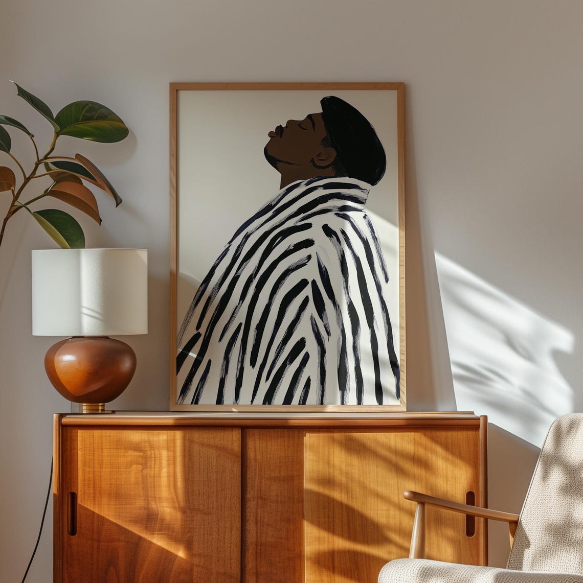 Man In Striped Robe And Black Cap With Closed Eyes Portrait Poster - Image 2