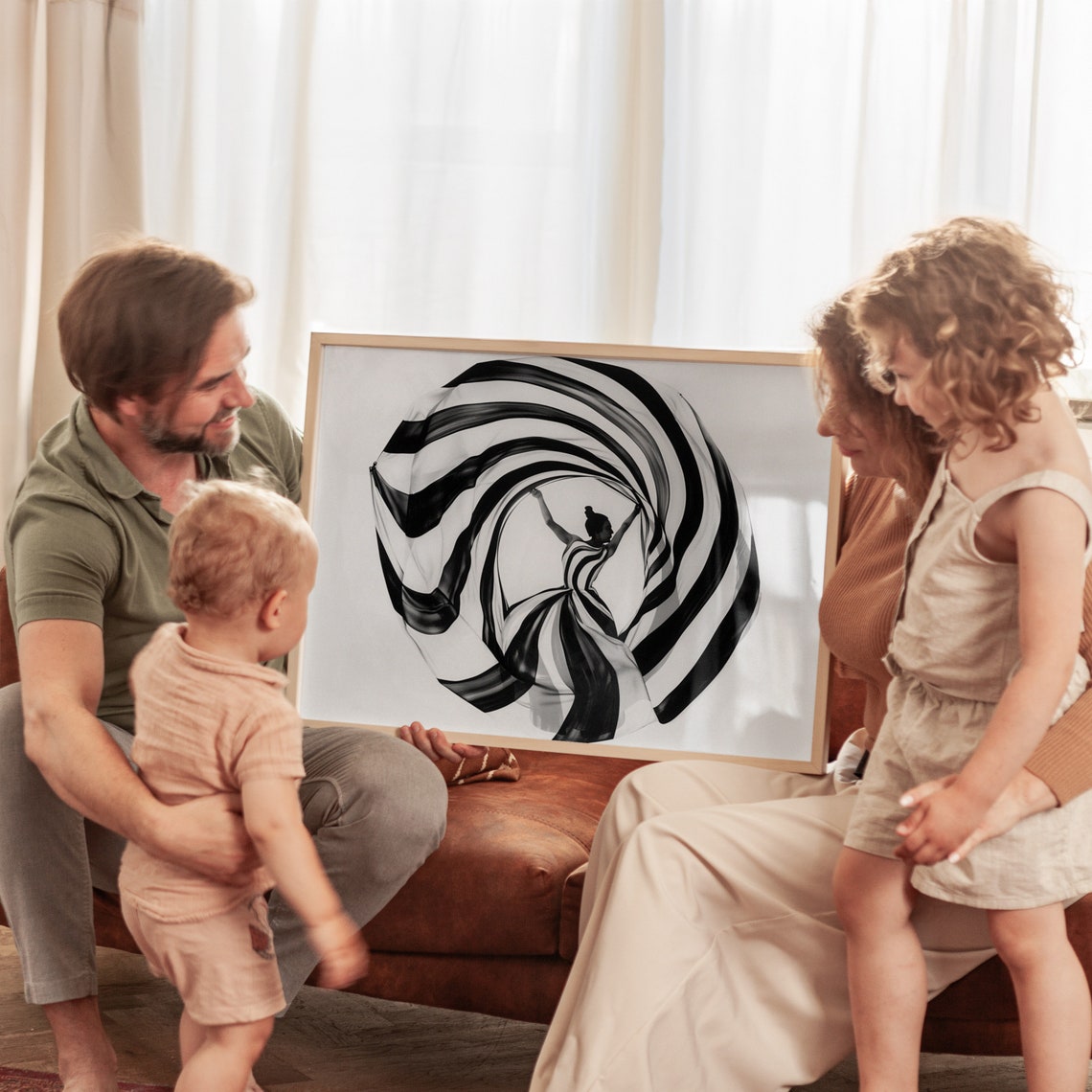 Dynamic Swirl Abstract Black And White Dancing Motion Art Poster - Image 2