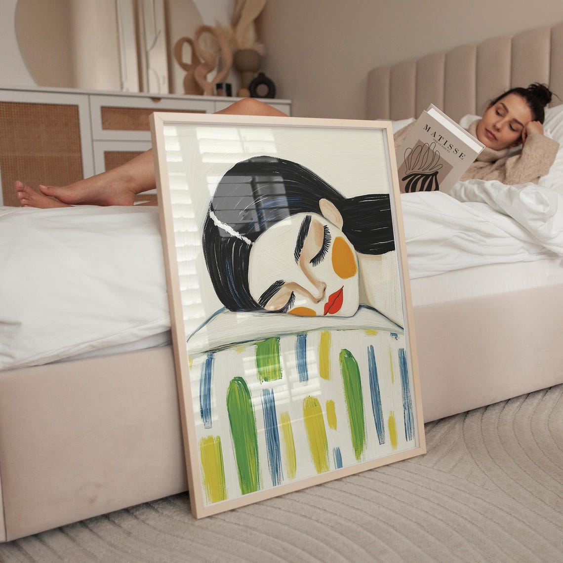 Sleeping Woman Portrait with a Colorful Striped Blanket Poster - Image 5