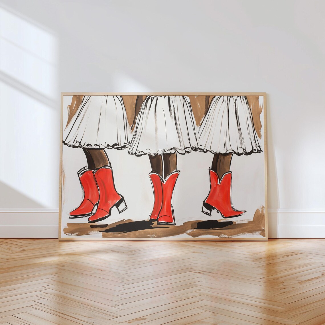 Red Cowboy Boots White Pleated Skirts Trio Dancing Legs Western Poster