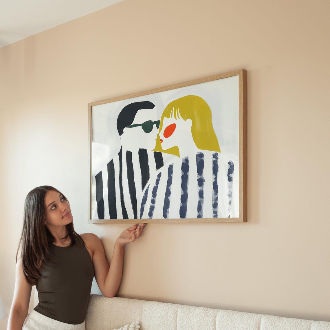 Abstract Couple Art Print Modern Minimalist Design Black And White Stripes With Bold Red And Yellow Accents Romantic Wall Decor - Image 5