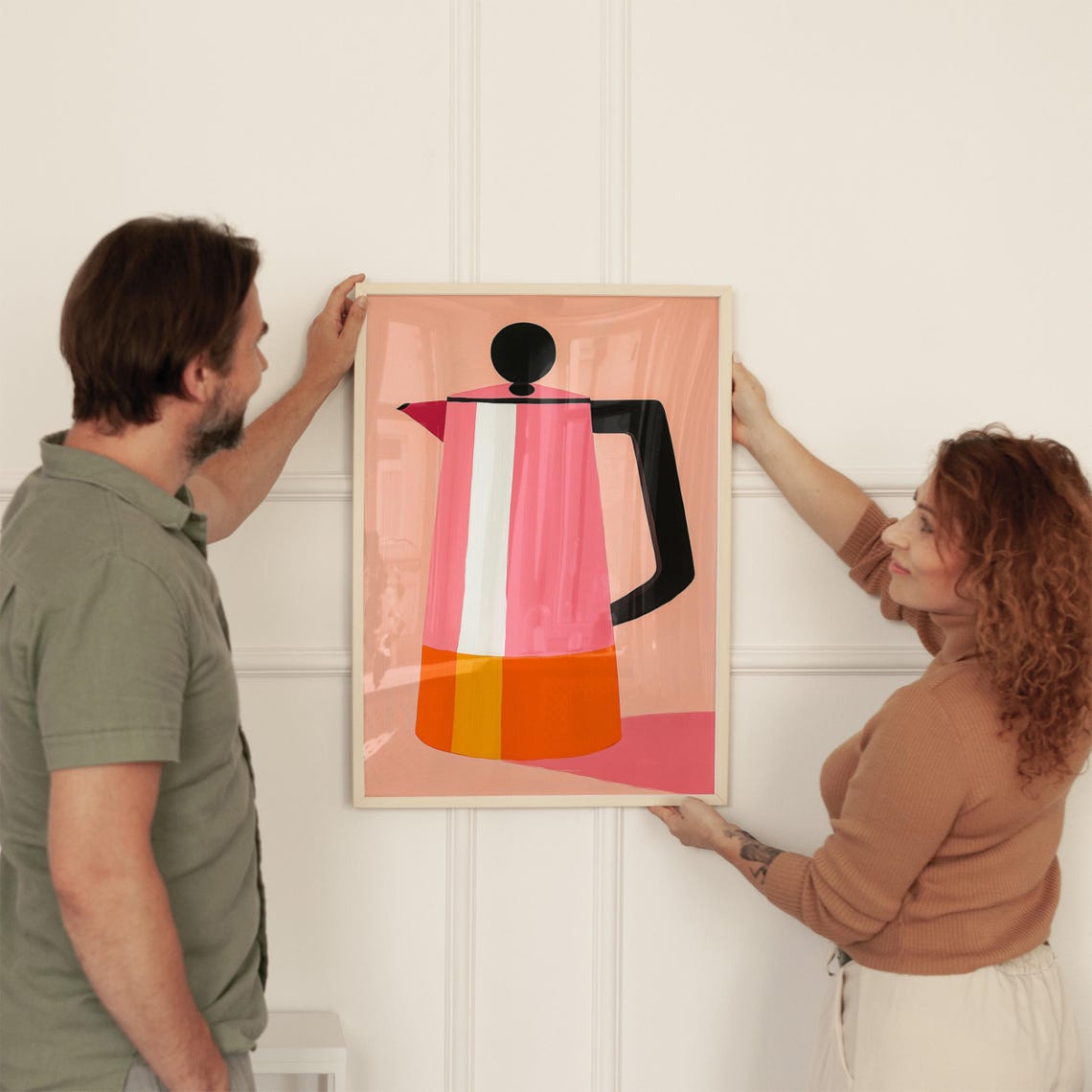 Retro Pink Moka Pot Coffee Art Mid Century Modern Kitchen Poster - Image 2