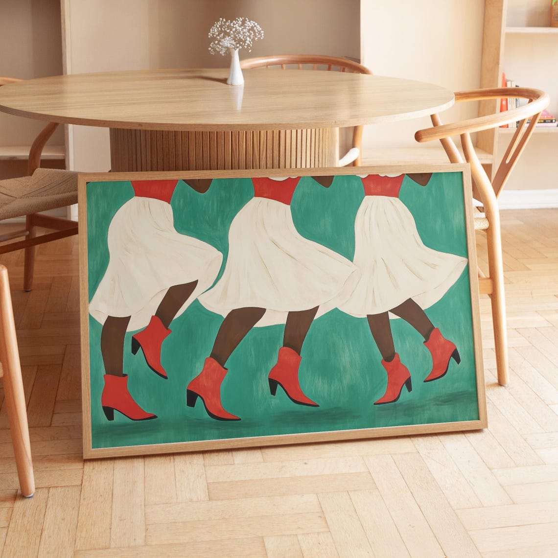 Red Cowboy Boots Print Brown Cowgirl Art Emerald Green Cowgirl Boots Dorm Wall Decor Afro Girl Art Cute Green Wall Art