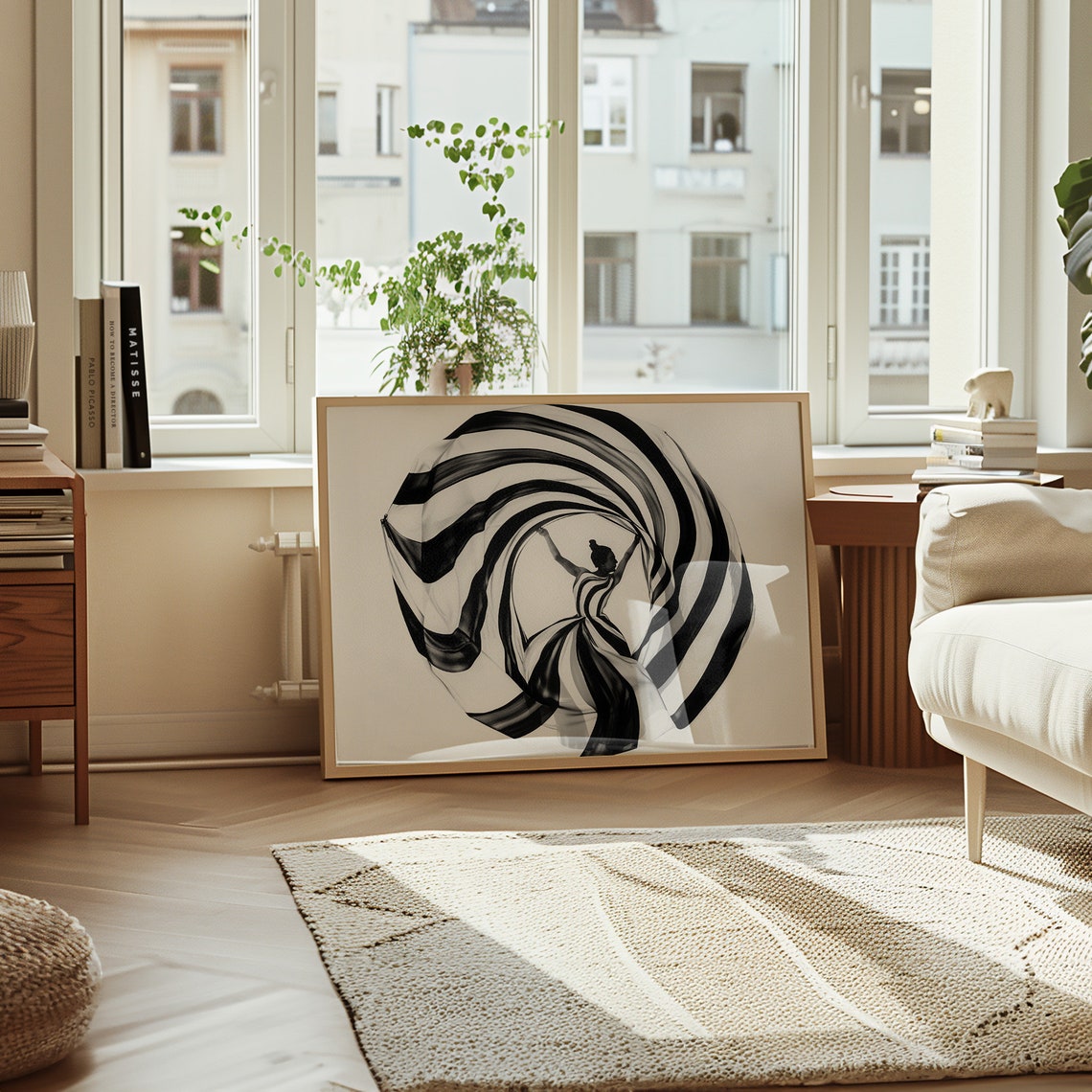 Dynamic Swirl Abstract Black And White Dancing Motion Art Poster - Image 4
