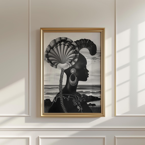 African Abstract Large Black White Wall Art Contemporary Art Nordic Living Room Wall Art Black Woman Print