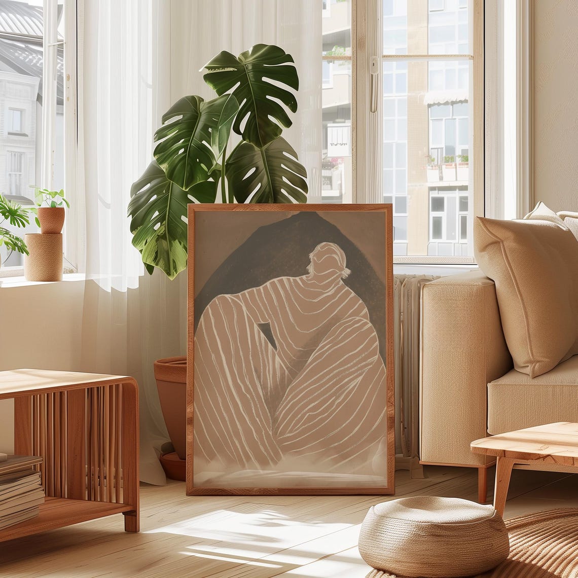 Boho Abstract Draped Figure Beige Brown Earthy Modern Wall Art - Image 2